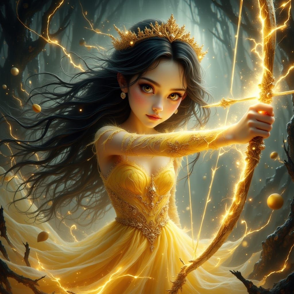 Girl with Lightning Bow in Ethereal Fantasy Style
