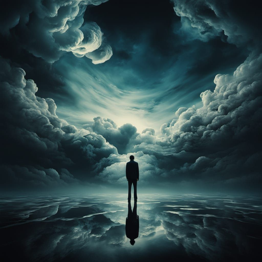 Surreal Figure Stares into Ominous Abyss in Dali Style