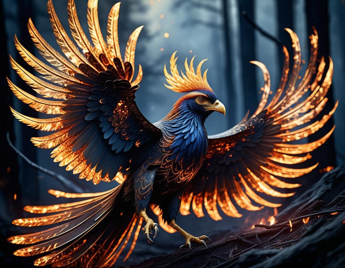 Epic Phoenix Rising: Metallic Constellation Art