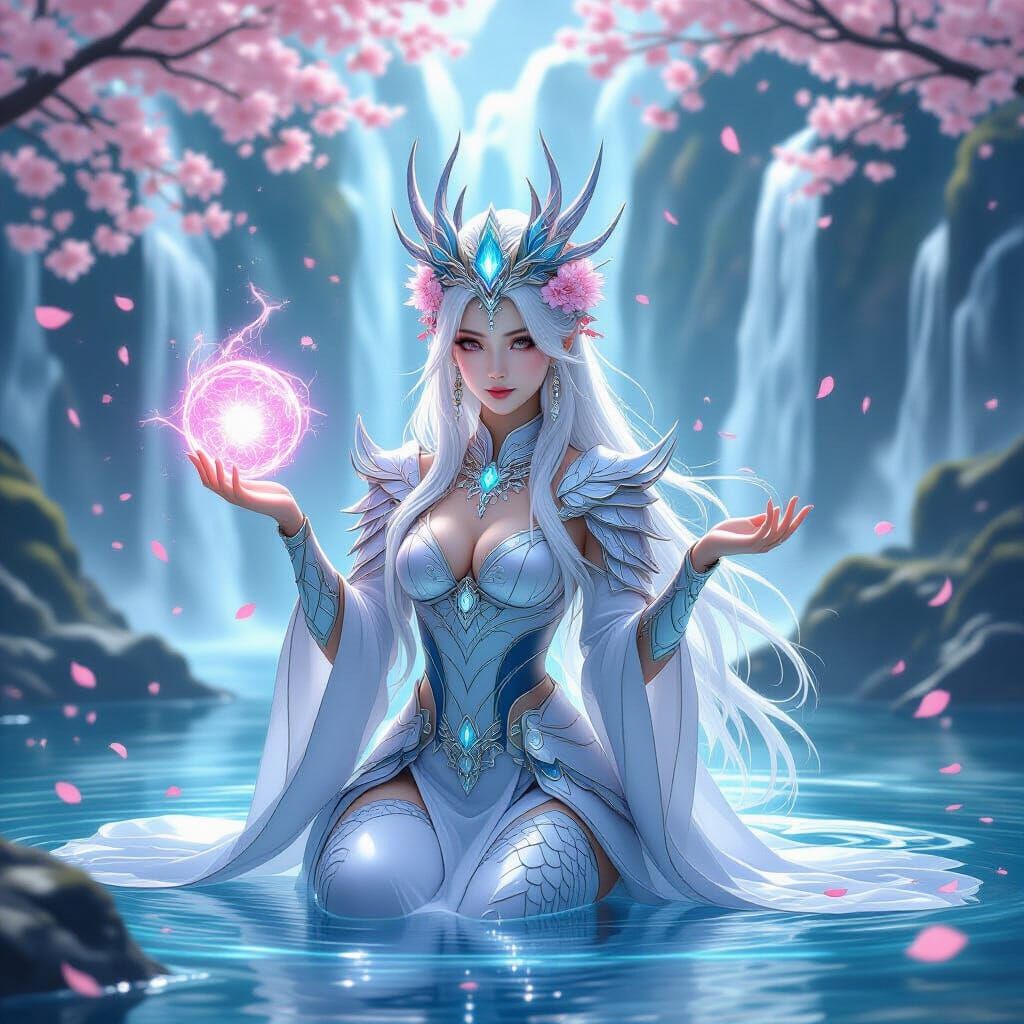 Dragon Goddess in Crystal Pool, Yoshitaka Amano Style