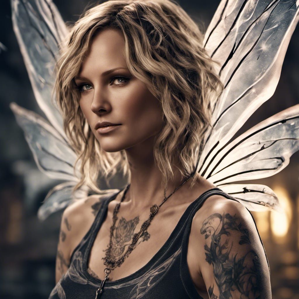 Anime Portrait: Woman with Tattoos and Fairy Wings