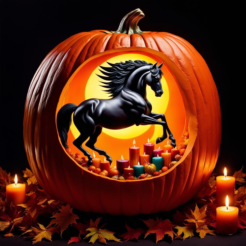 horse inside a pumpkin