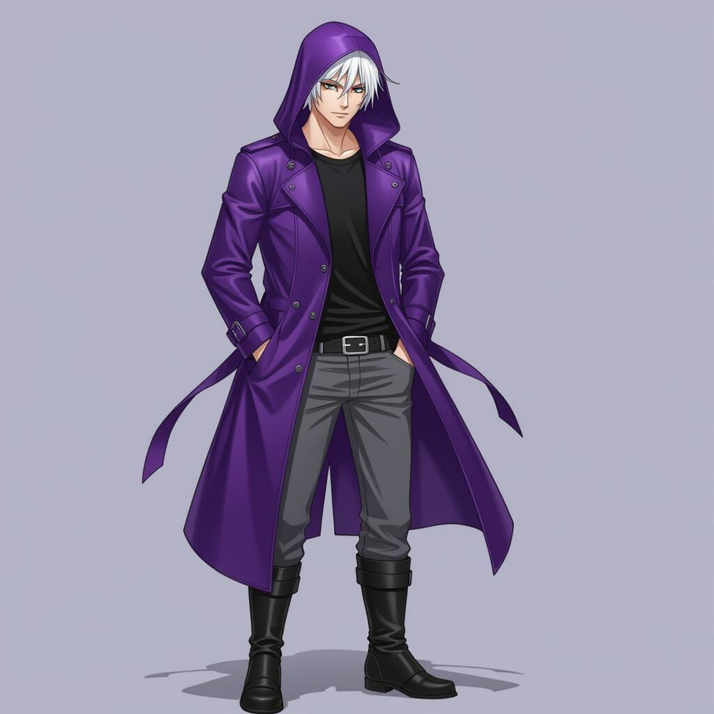 Anime Style Portrait of Young Man in Trench Coat