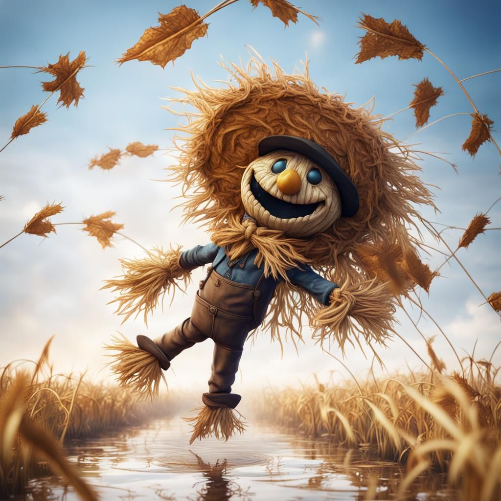 Smiling Straw Scarecrow: Detailed Matte Painting