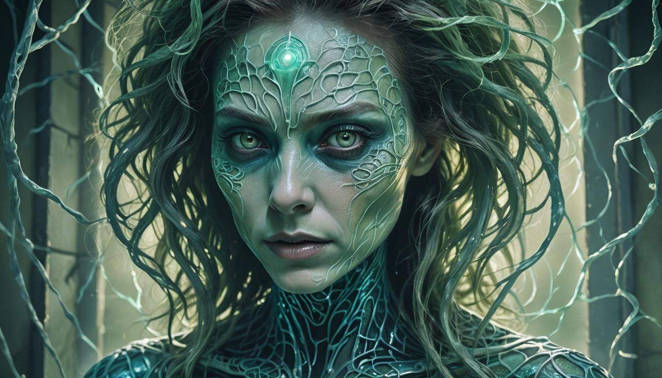 Surrealistic Portrait of Alien Woman in Prison Cell