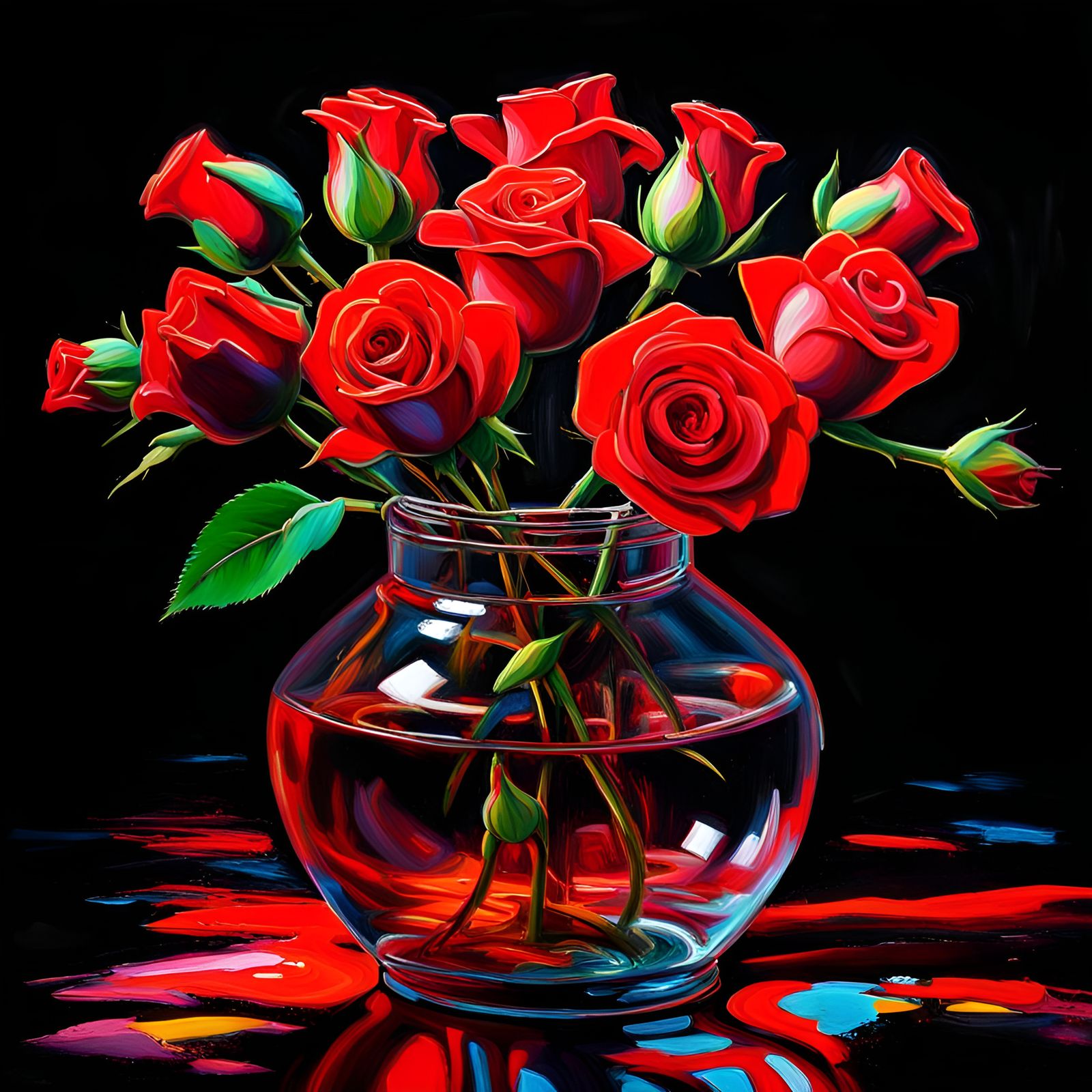 Captivating Crimson: A Mesmerizing Display of Red Roses in a Glass Vase