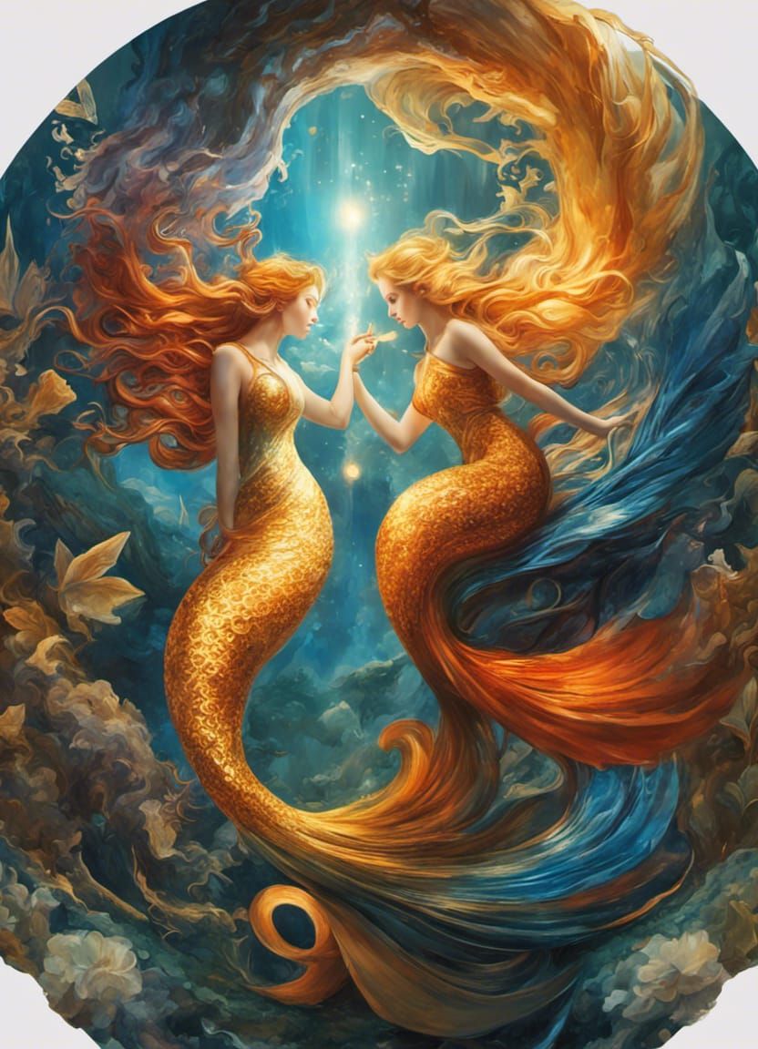 Aquatic Yin Yang Mermaids in Digital Art Style