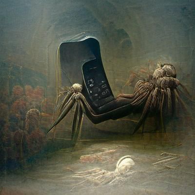 Phone with Spider Legs in Gothic Horror Style