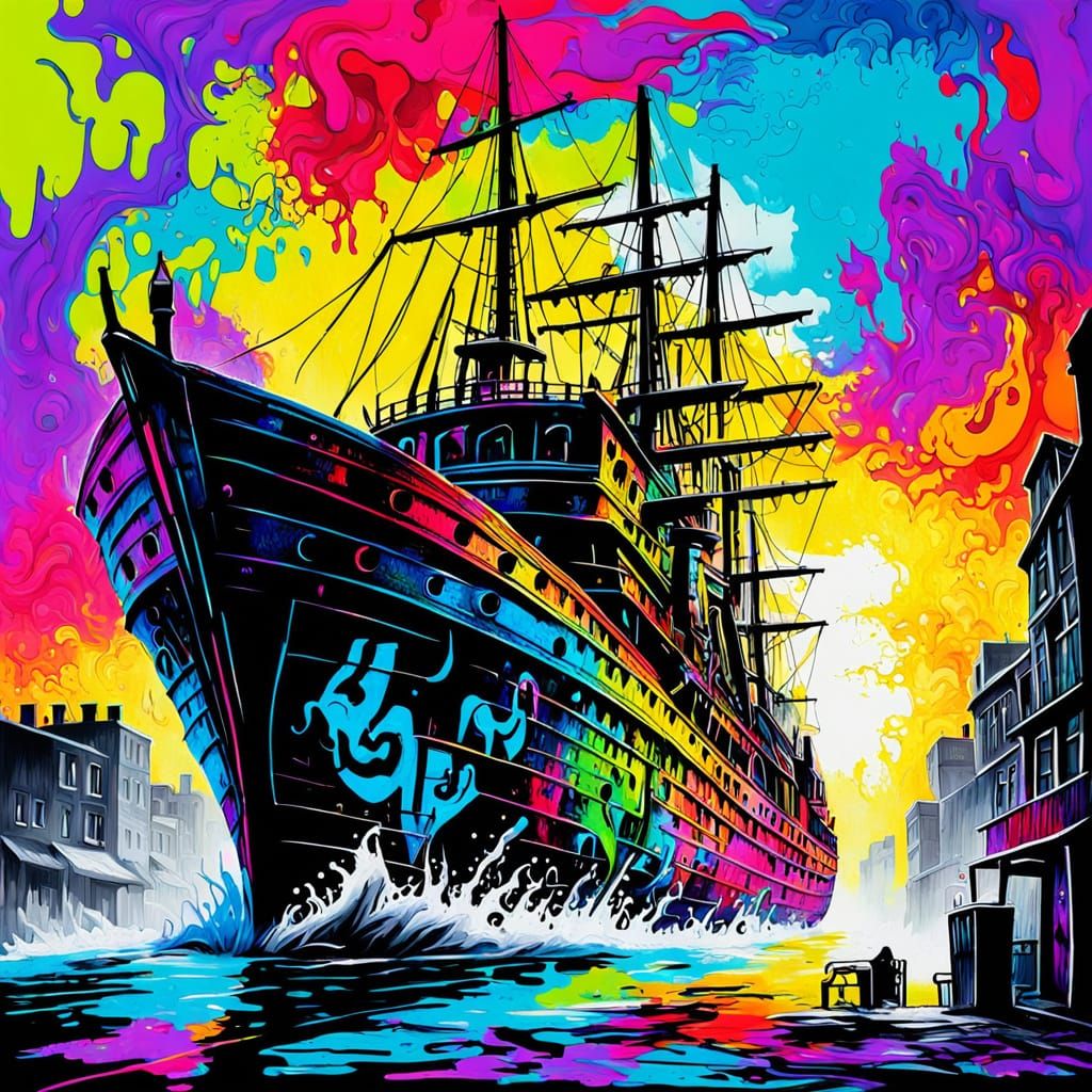 Surreal Impasto Ship Erupts from Morning Fog