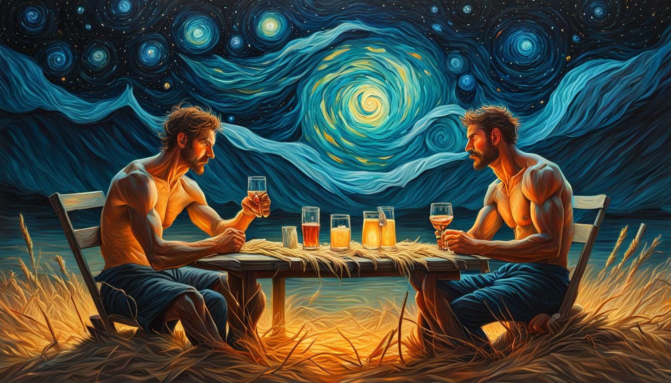Moonlit Toast: A Romantic Straw Painting