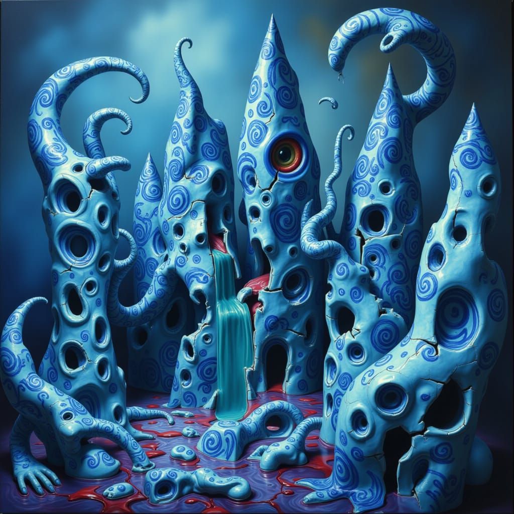 Surreal Blue Cityscape with Floating Islands