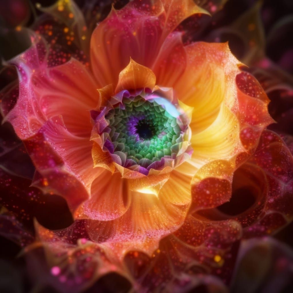 Fractal Flower with Bioluminescent Core in Vivid Colors