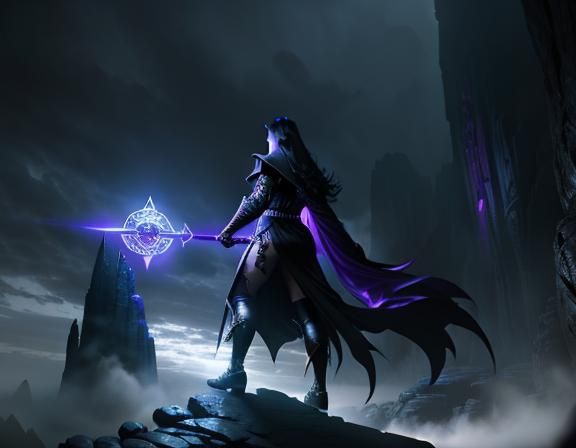 Dark Sorceress Conjures Demon in Digital Painting