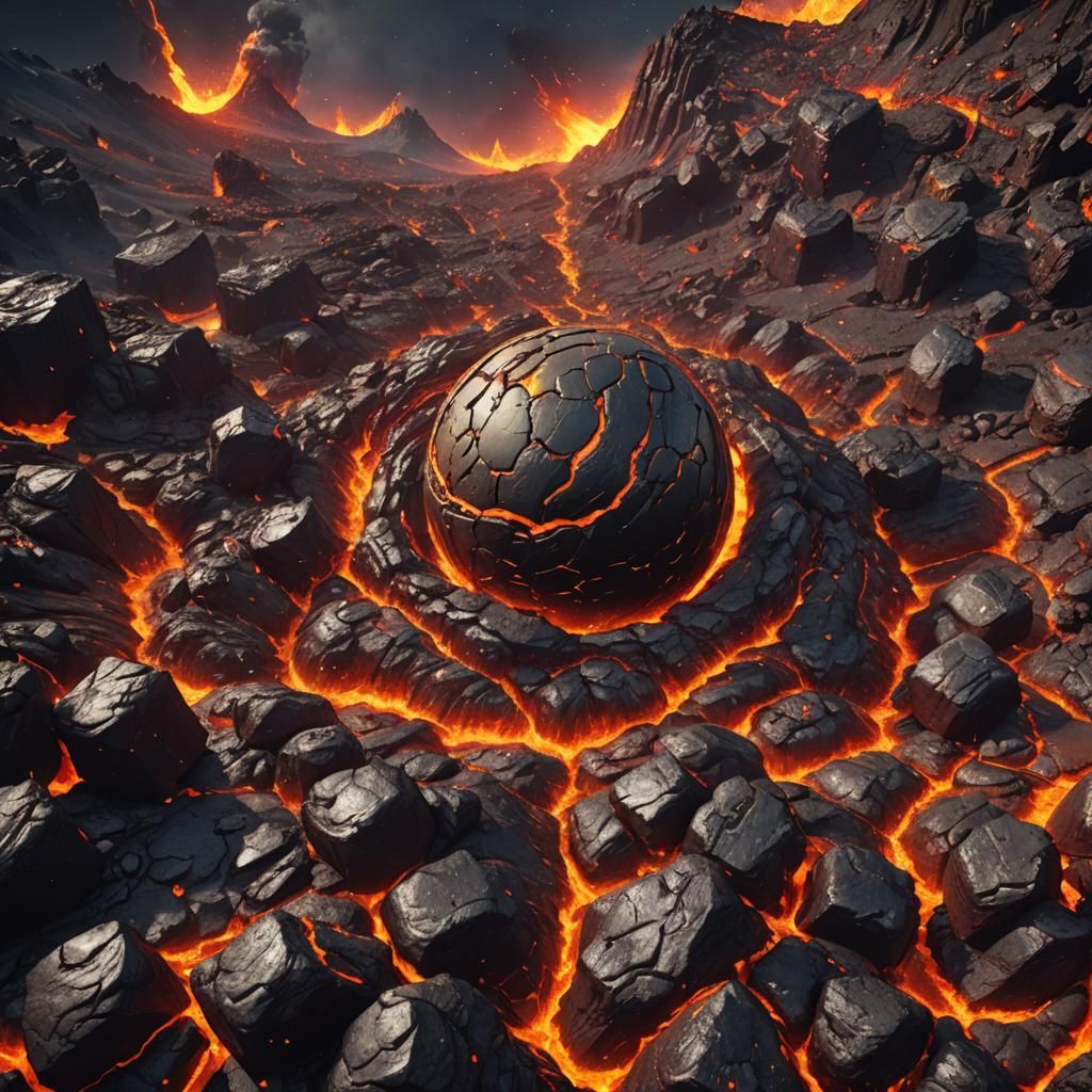 Lava Planet Covered in Gold Bars: Fantasy Art