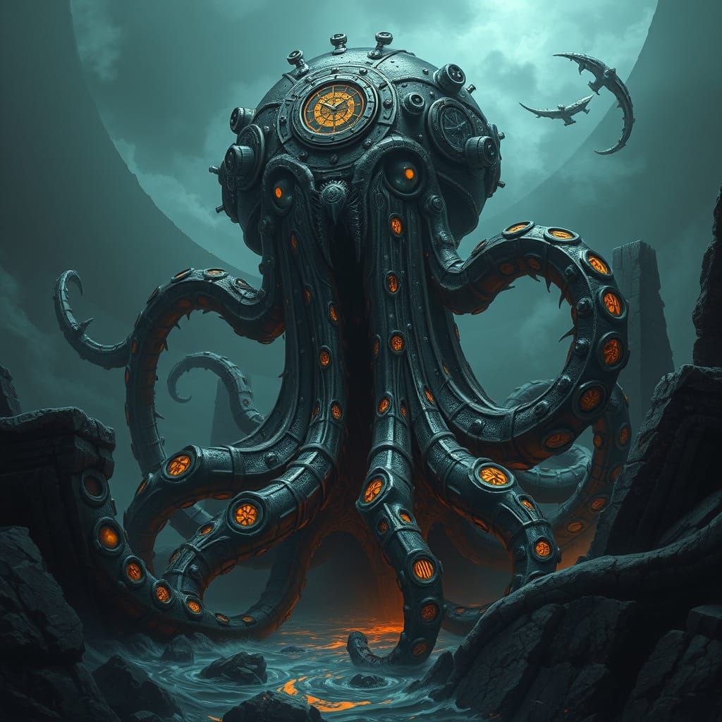 Clockwork Kraken Emerges From Ancient Ocean Ruins