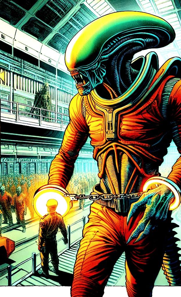 A Xenomorph inmate inside of an alien supermax prison