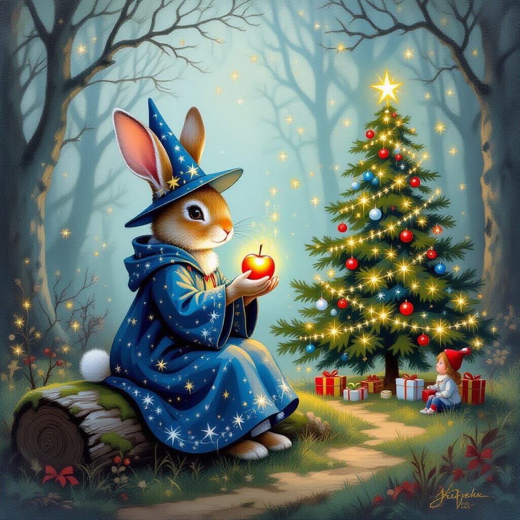 Whimsical Rabbit in Magical Forest Clearing