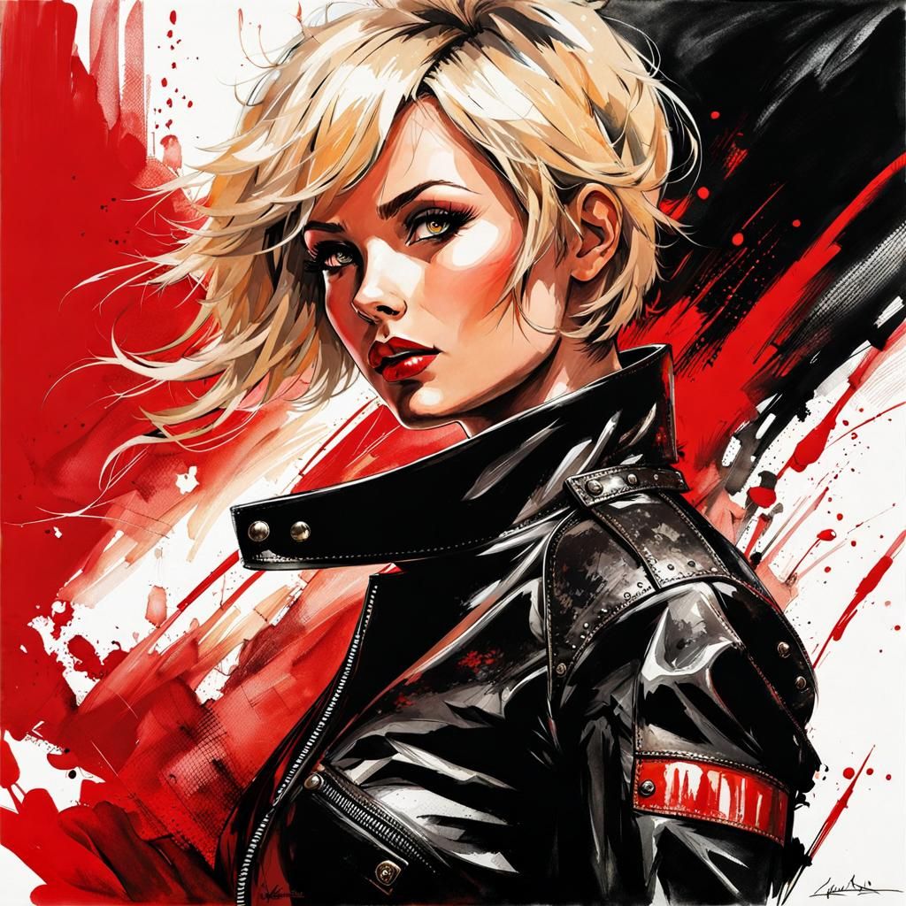 Pretty Italian Woman in Red Lingerie Ink Painting