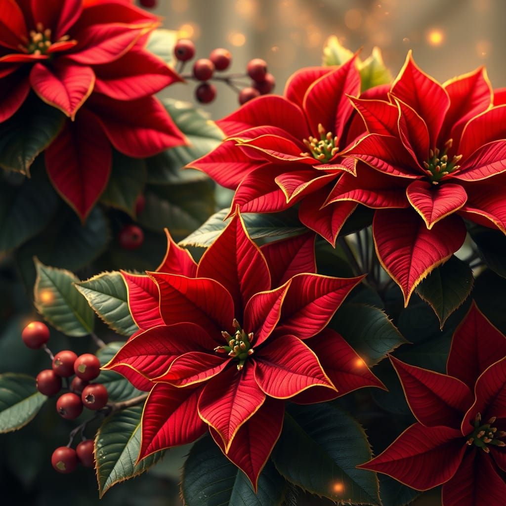 Golden Poinsettias in a Fantastical Setting