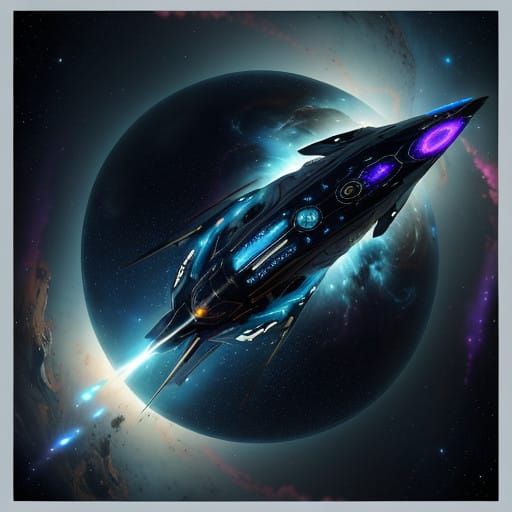 Glowing, Biomechanical Spaceship in Cosmic Nebula