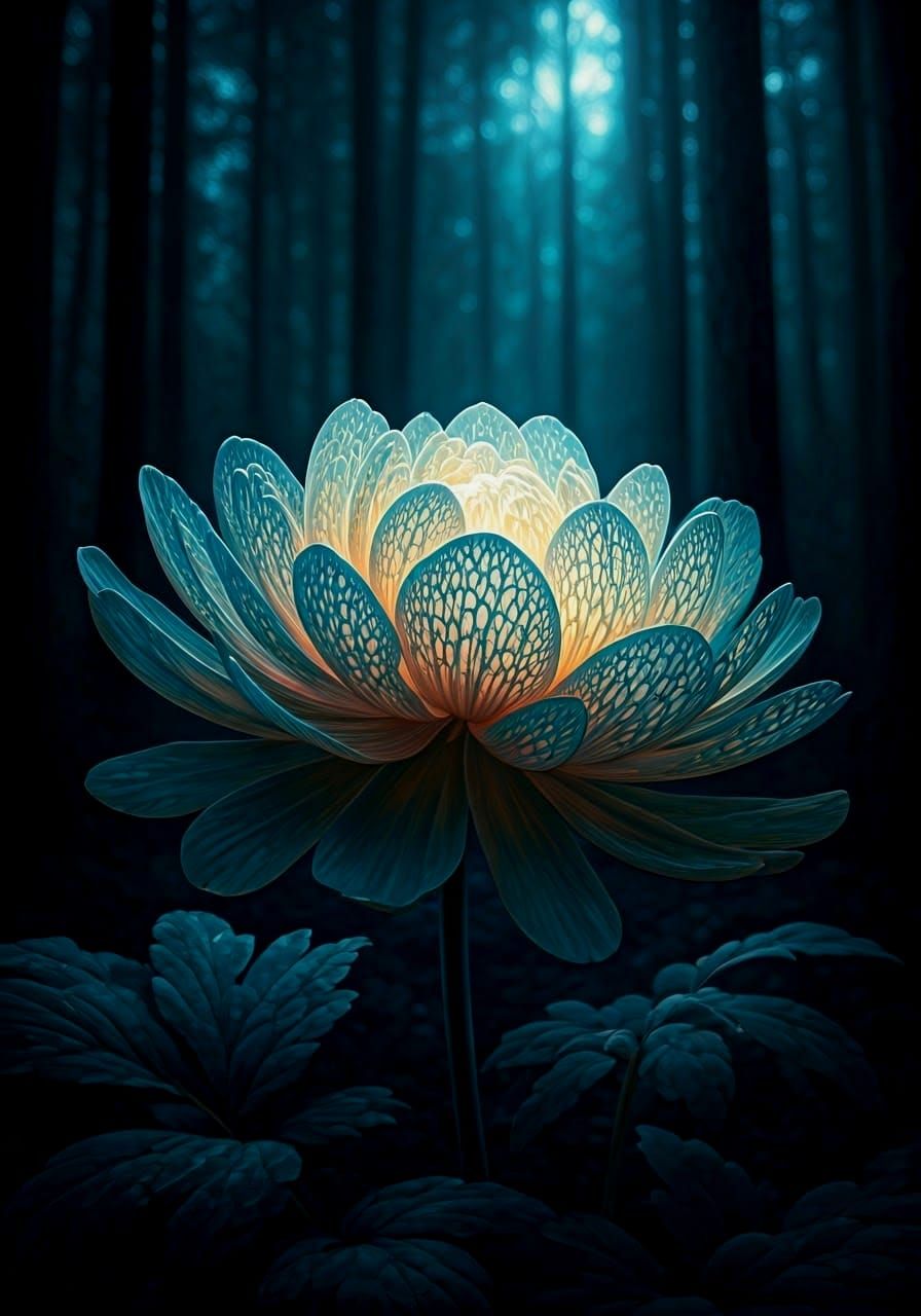 Bioluminescent Flower in Moonlight: A Still Life Masterpiece