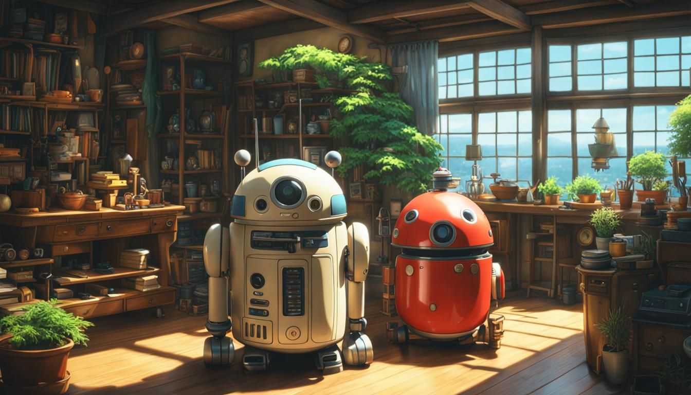 ((Studio Ghibli style)) : Studio Ghibli : robot machines : A...