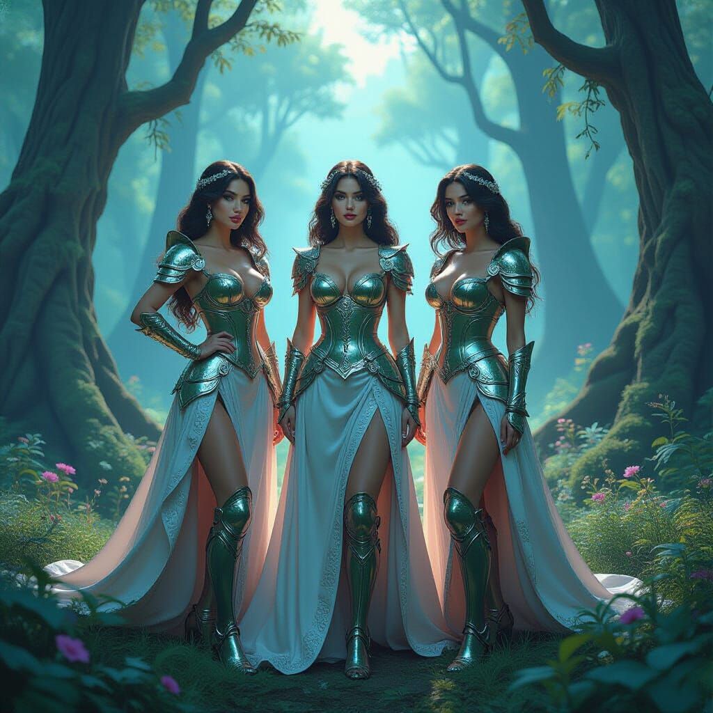 Victorious Glamour in a Mystical Forest