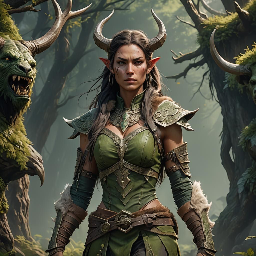 Attractive Green-Skinned Woman in Detailed Matte Painting