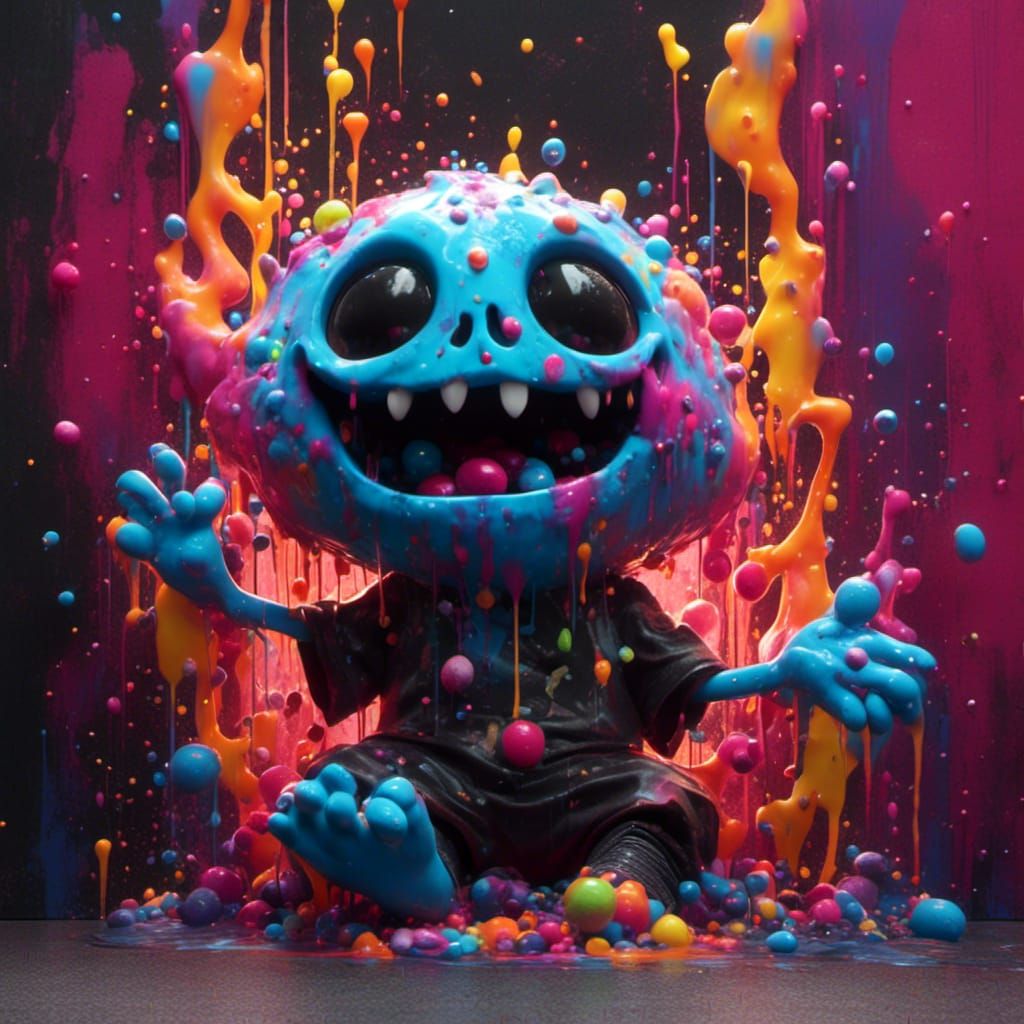 Spooky Cute Graffiti Art in Polychromatic Style