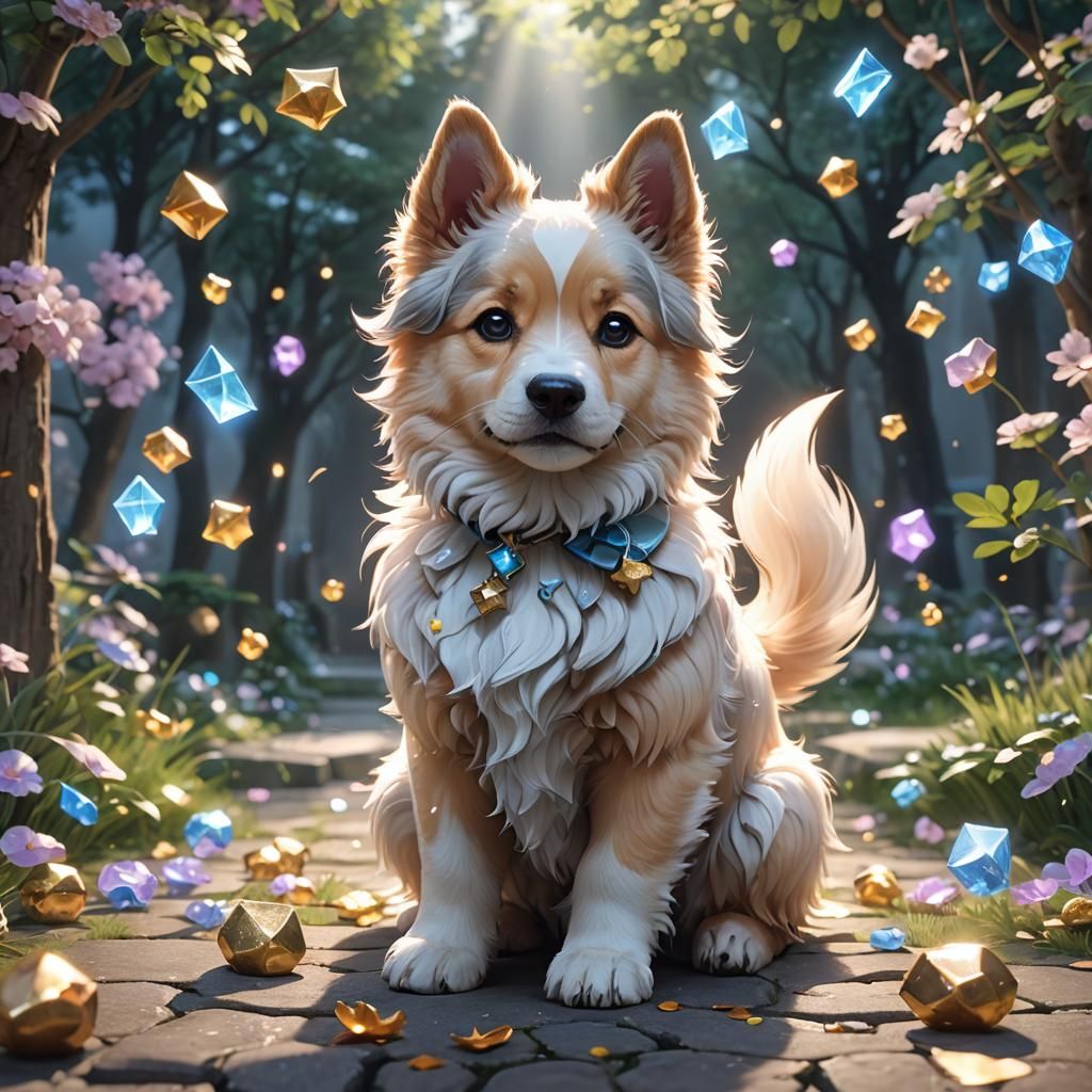 Cute Magical Dog in 3D Anime Art