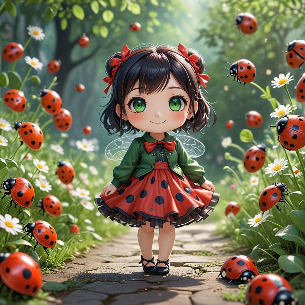 Chibi Ladybug Girl in Valentine's Day Wonderland