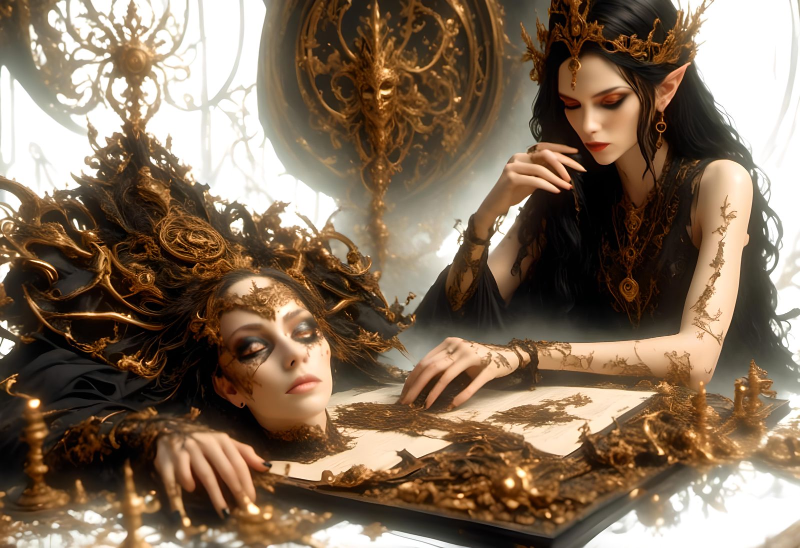 Sorcerous Queen with Extreme Eyes in Surreal Filigree