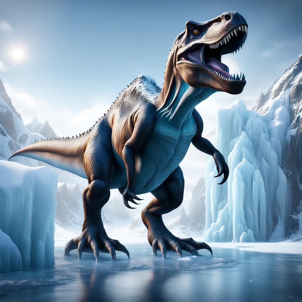 T-Rex Frozen in Ice: Detailed Matte Painting