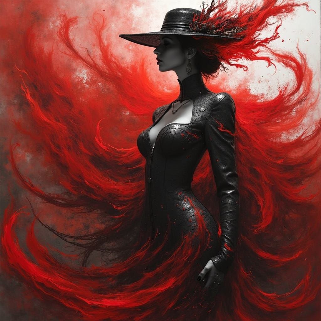 Black and White Portrait of Woman in Artistic Hat with Crims...