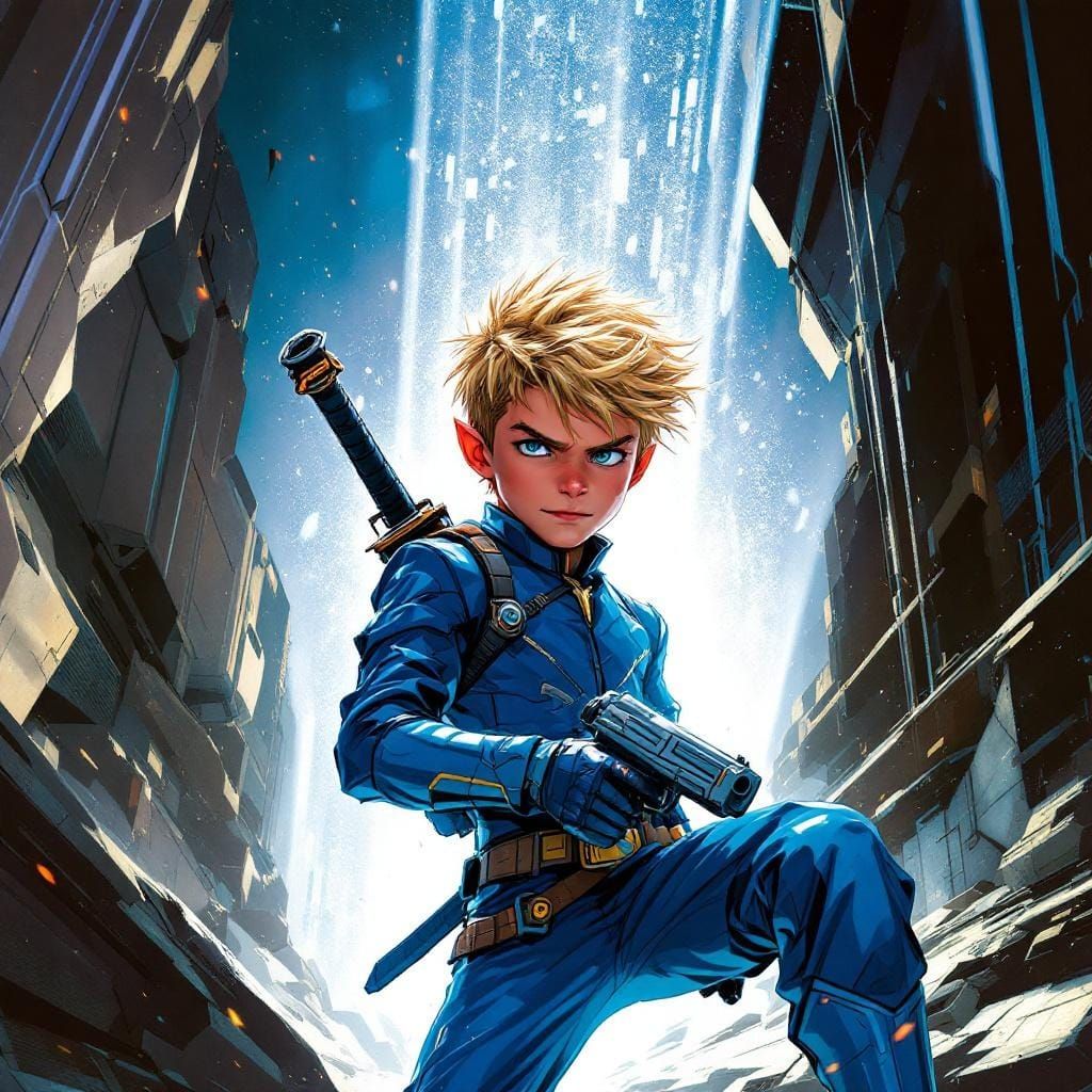 Young Warrior Emerging from Teleportation Effect