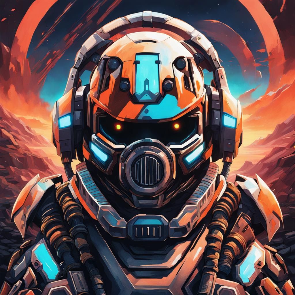 Cyborg Cat Walks in Desolate Landscape