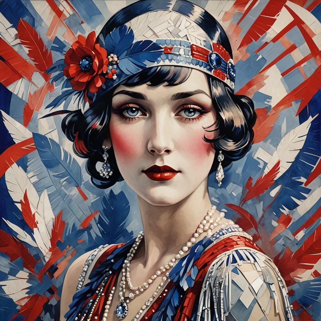 Striking 1920s Flapper Portrait in Abstract Style