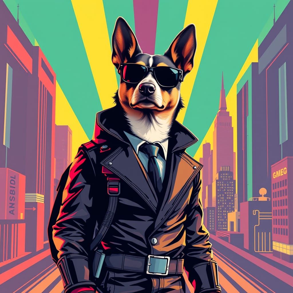 Futuristic Spy Dog in Neon City