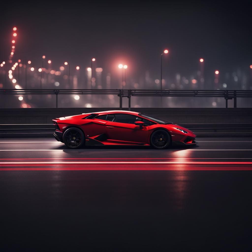 Black and Red Lamborghini on Highway at Night