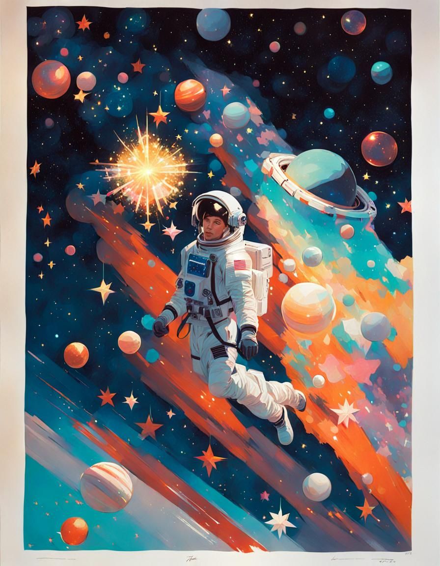 Astronaut Surrounded by Stars in Digital Art Style
