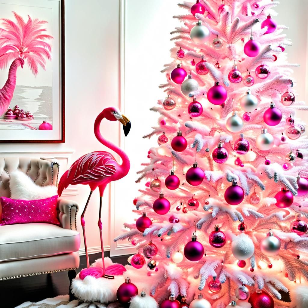 Pink Flamingo Christmas Tree with Glass Ornaments