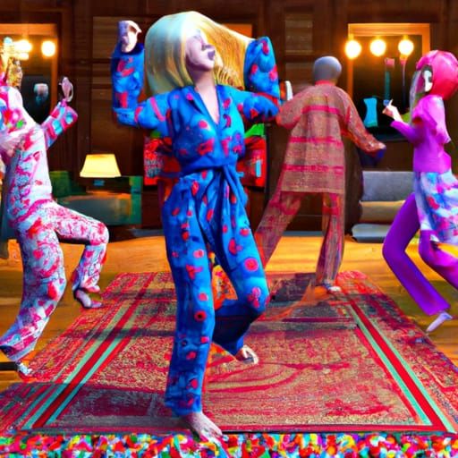 Pajama Party Dance Scene, Detailed 8K Resolution