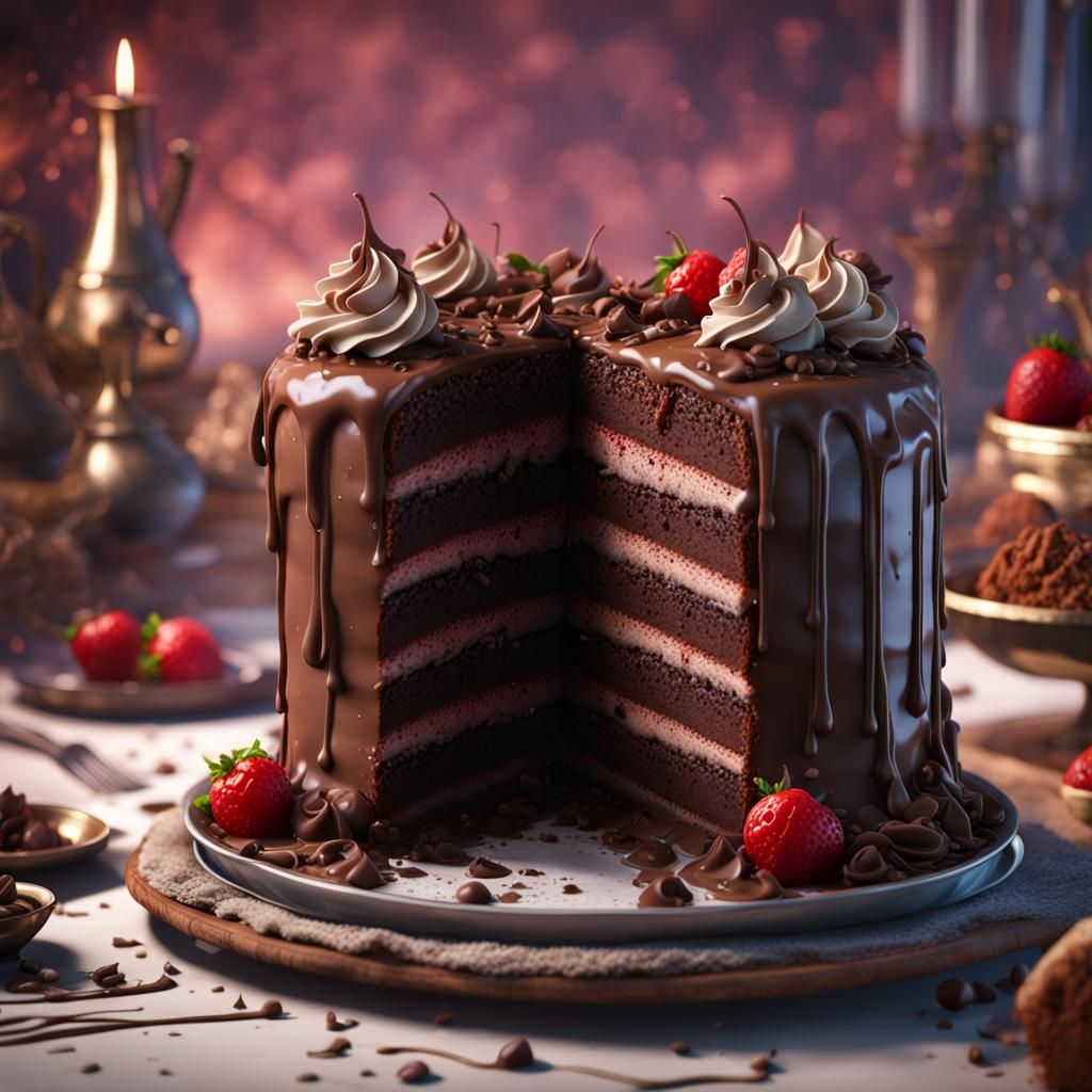 Delicious Chocolate Cake: Detailed Matte Painting in 8K