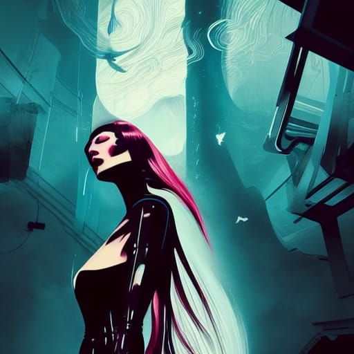 Surreal Young Woman in Ukiyo-E Japanese Painting Style