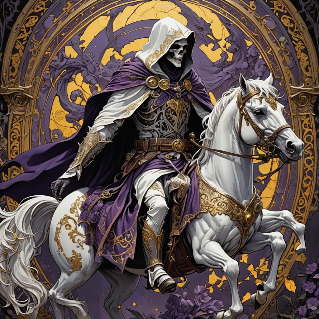 White Grim Reaper on Horse, Dark Fantasy Art