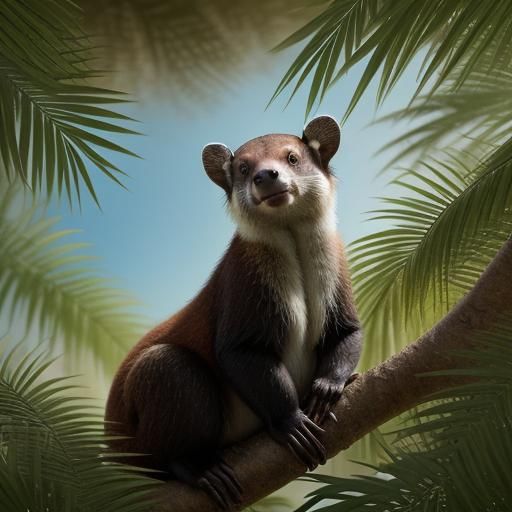White-Nosed Coati Sleeping in Tree: Digital Wildlife Art