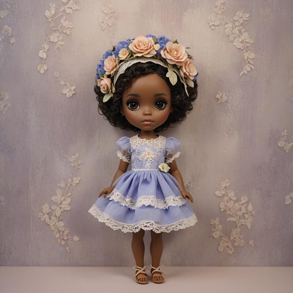 Intricate Blythe Doll in Lace Romper, Dreamy Mixed Media