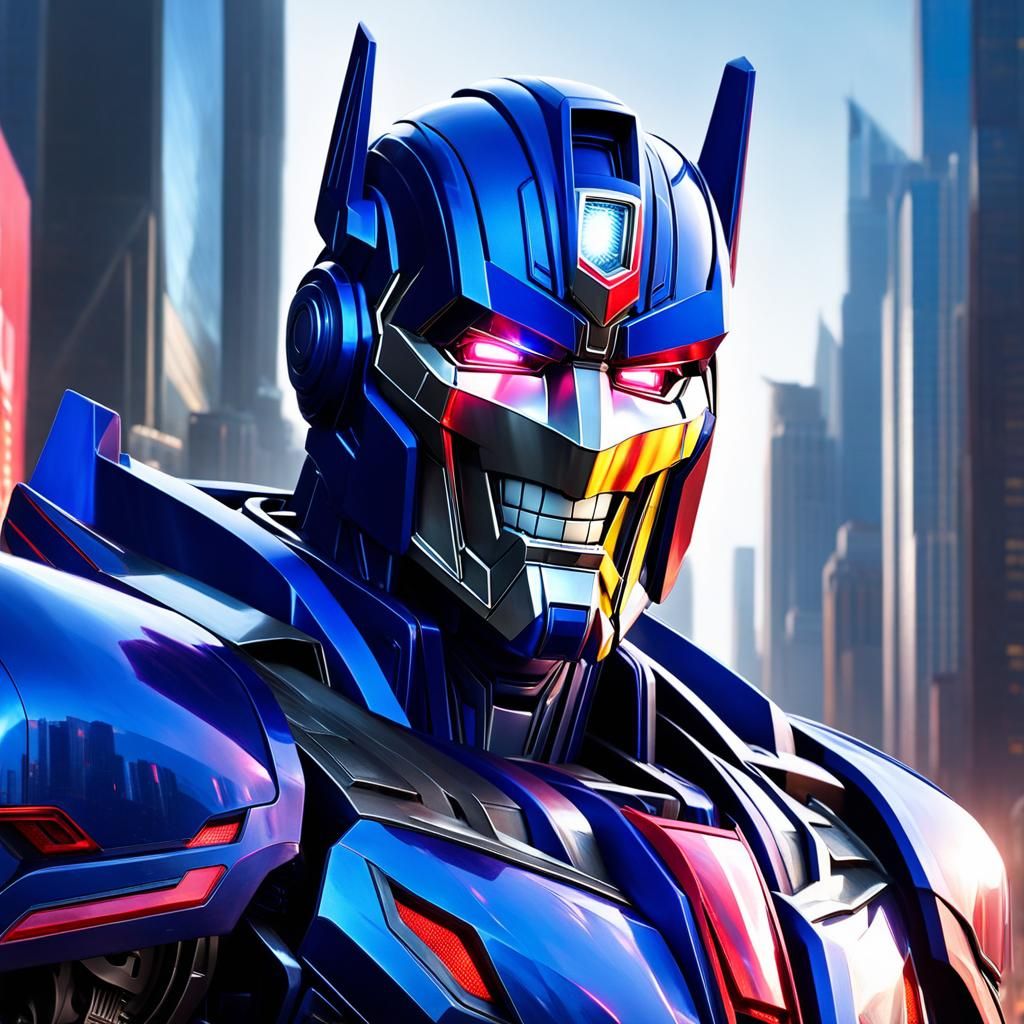 Optimus Prime having a professional portrait taken with his new paint job