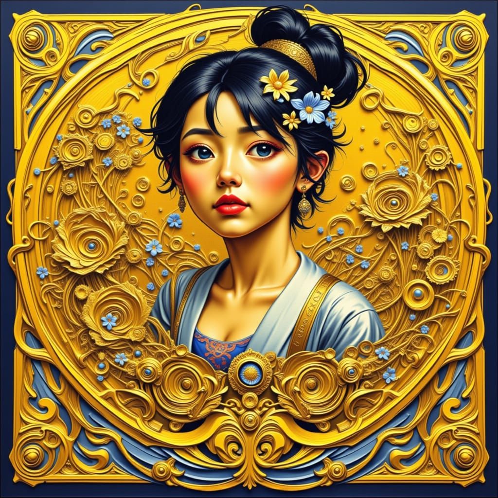 Golden Dynamic Action Pose as Impasto