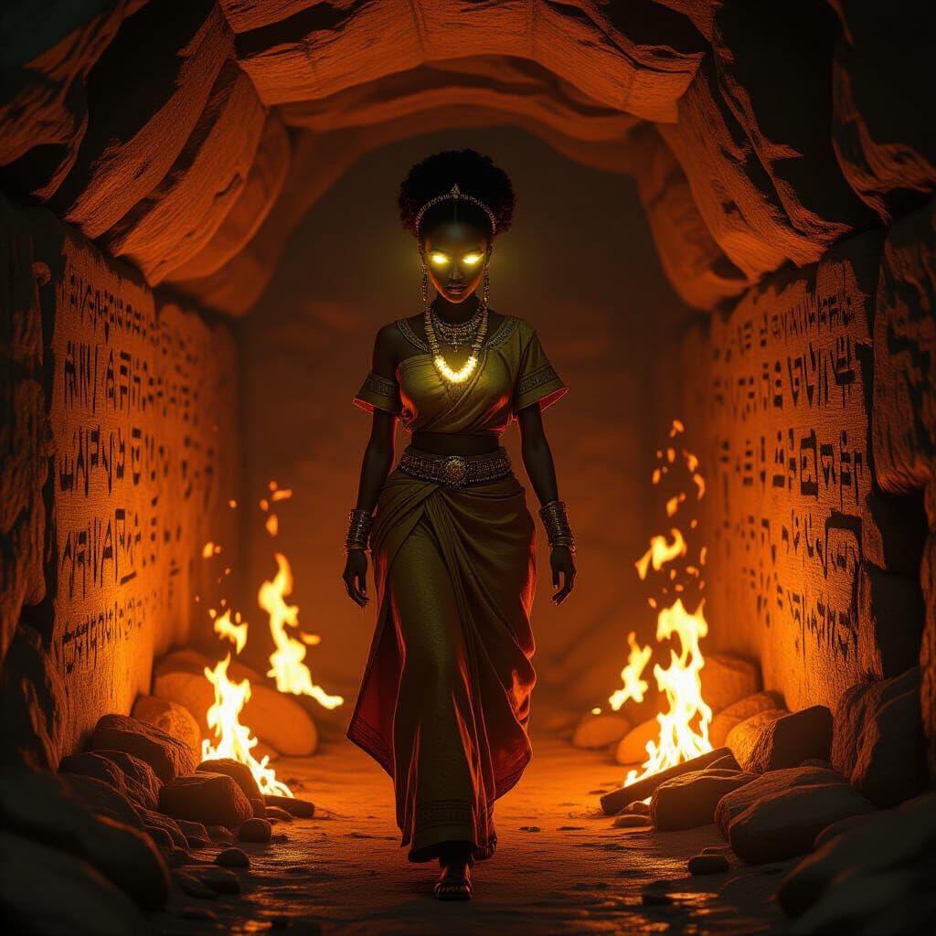 African Princess Discovers Ancient Chamber with Glowing Eyes